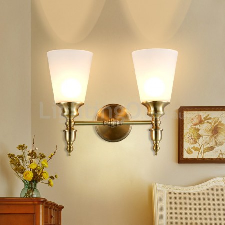 Fine Brass 2 Light Wall Sconce with Glass Shades