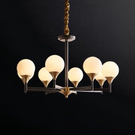 Fine Brass Black 8 Light Chandelier with Ball Glass Shades