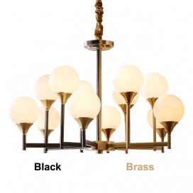 Fine Brass Black 8 Light Chandelier with Ball Glass Shades