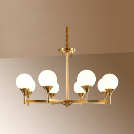 Fine Brass Black 8 Light Chandelier with Ball Glass Shades