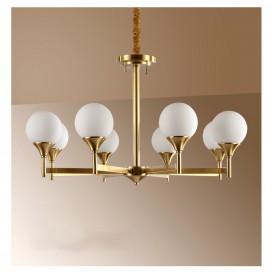 Fine Brass Black 8 Light Chandelier with Ball Glass Shades