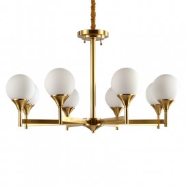 Fine Brass Black 8 Light Chandelier with Ball Glass Shades