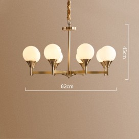 Fine Brass Black 8 Light Chandelier with Ball Glass Shades