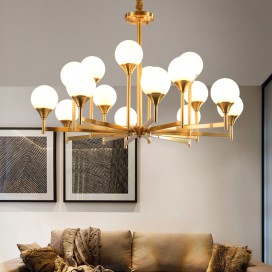 Fine Brass 16 Light Chandelier with Glass Shades