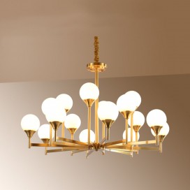 Fine Brass 16 Light Chandelier with Glass Shades