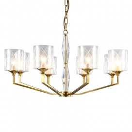 Fine Brass 8 Light Chandelier with Glass Shades