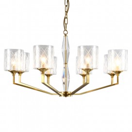 Fine Brass 8 Light Chandelier with Glass Shades