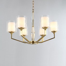 Fine Brass 6 Light Chandelier with Two Tiers Glass Shades