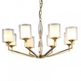 Fine Brass 8 Light Chandelier with Two Tiers Glass Shades