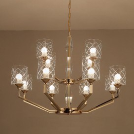 Two Tiers Fine Brass 12 Light Chandelier with Glass Shades