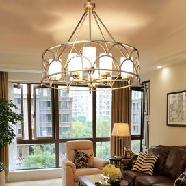 Drum Fine Brass 8 Light Chandelier with Glass Shades