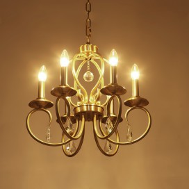 Fine Brass 6 Light Crystal Candle Style Chandelier