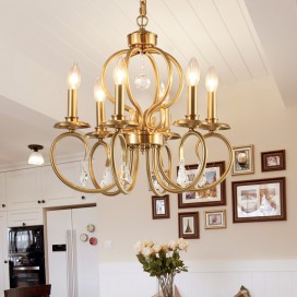 Fine Brass 6 Light Crystal Candle Style Chandelier