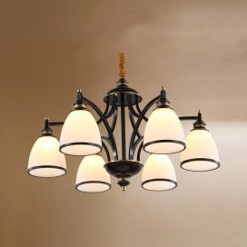 Fine Brass 6 Light Black Chandelier with Glass Shades