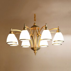 Fine Brass 8 Light Chandelier with Glass Shades