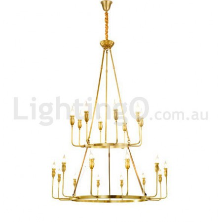 Candle Style Fine Brass 20 (12+8) Light Two Tiers Chandelier