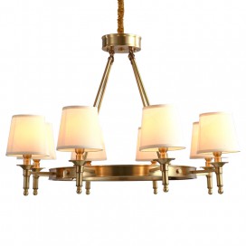 Fine Brass 8 Light Chandelier with Fabric Shades