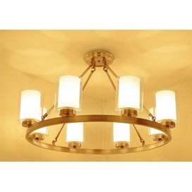 Fine Brass 8 Light Chandelier with Two Tiers Glass Shades