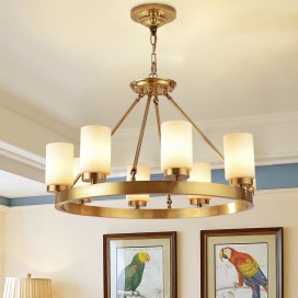 Fine Brass 8 Light Chandelier with Fabric Shades