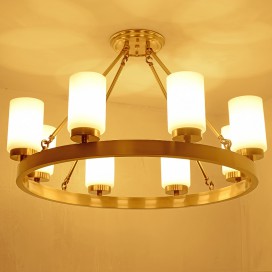 Fine Brass 8 Light Chandelier with Fabric Shades