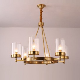 Fine Brass 6 Light Chandelier with Glass Shades