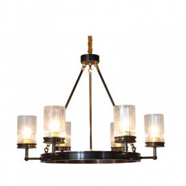 Black Fine Brass 6 Light Chandelier with Glass Shades