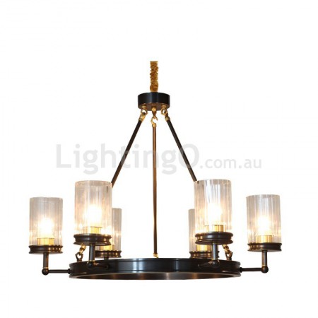 Black Fine Brass 6 Light Chandelier with Glass Shades