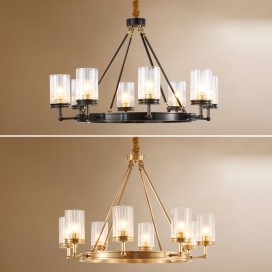 Fine Brass 8 Light Chandelier with Glass Shades