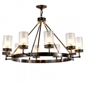 Black Fine Brass 10 Light Chandelier with Glass Shades