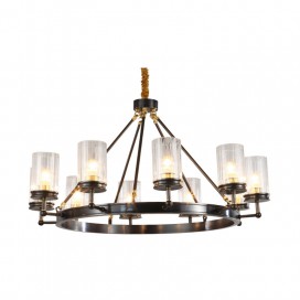 Black Fine Brass 10 Light Chandelier with Glass Shades