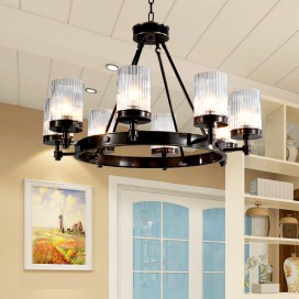 Black Fine Brass 8 Light Chandelier with Glass Shades