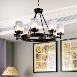 Black Fine Brass 8 Light Chandelier with Glass Shades