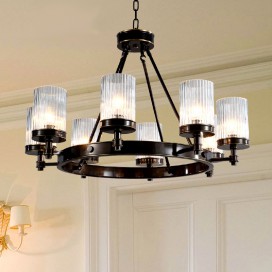 Black Fine Brass 8 Light Chandelier with Glass Shades