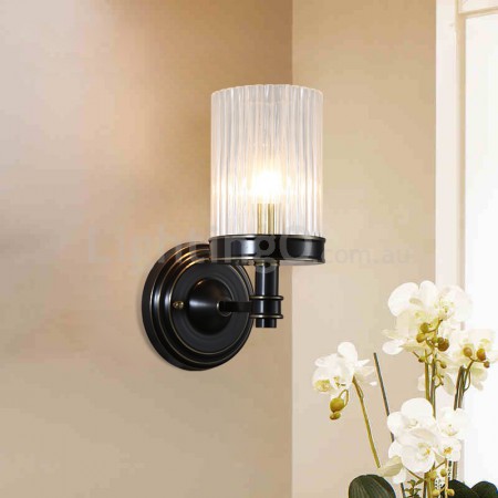 Black Fine Brass 1 Light Wall Sconce with Glass Shade