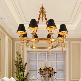 Fine Brass 8 Light Chandelier with Brass Shades