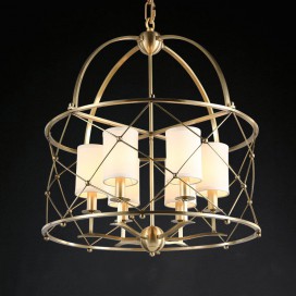 Cage Fine Brass 6 Light Chandelier with Glass Shades