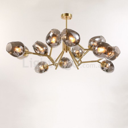 Fine Brass 12 Light Chandelier with Blue Glass Shades