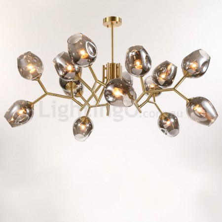 Fine Brass 15 Light Chandelier with Blue Glass Shades