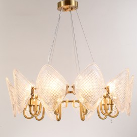 Fine Brass 10 Light Chandelier with Glass Shades