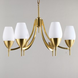 Fine Brass 6 Light Chandelier with Glass Shades