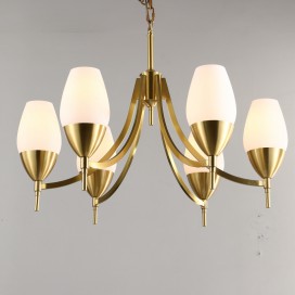 Fine Brass 6 Light Chandelier with Glass Shades