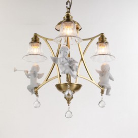 Fine Brass 3 Light Crystal Chandelier with Glass Shades