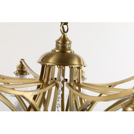Fine Brass 8 Light Crystal Chandelier with Glass Shades
