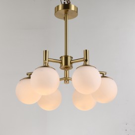 Fine Brass 6 Light Chandelier with Glass Shades