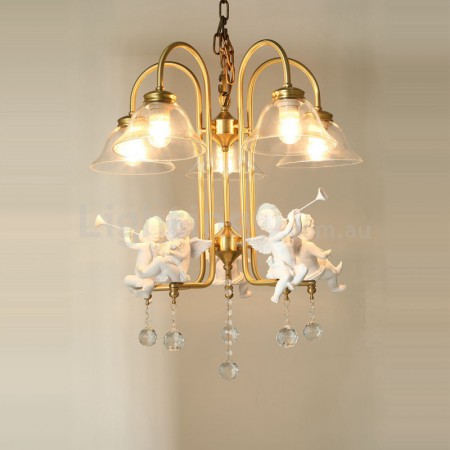 Fine Brass 5 Light Crystal Chandelier