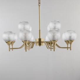 Fine Brass 12 Light Chandelier with Ball Glass Shades