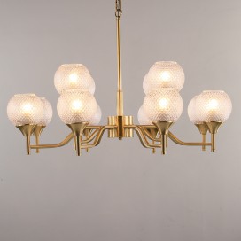 Fine Brass 12 Light Chandelier with Ball Glass Shades