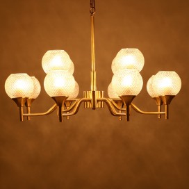 Fine Brass 12 Light Chandelier with Ball Glass Shades