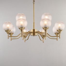 Fine Brass 12 Light Chandelier with Ball Glass Shades