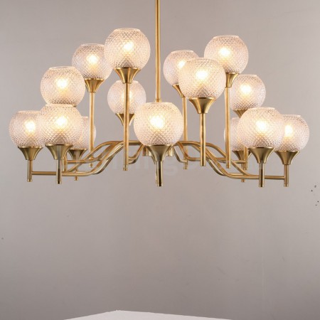 Fine Brass 16 Light Chandelier with Ball Glass Shades